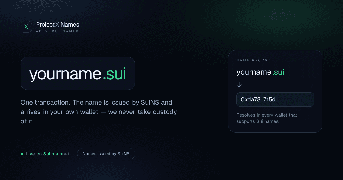 ProjectX Names — yourname.sui resolving to a Sui address